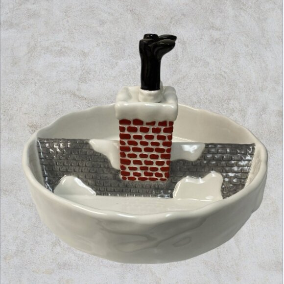 CHEESE PLATE -- Santa Down a Chimney, Ceramic Holiday Server, "Boots" Spreaders - Picture 3 of 6